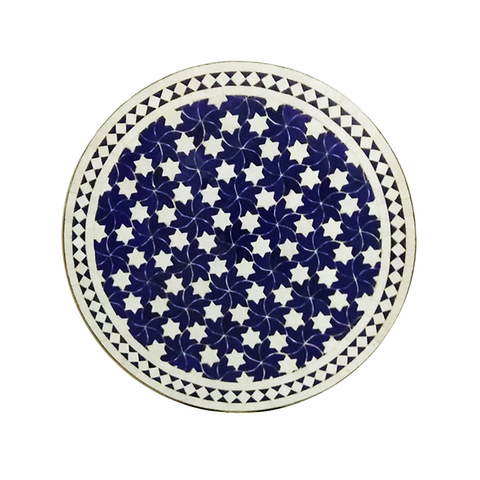 Marokkanischer Mosaiktisch Blau Weiß Bird 70 cm