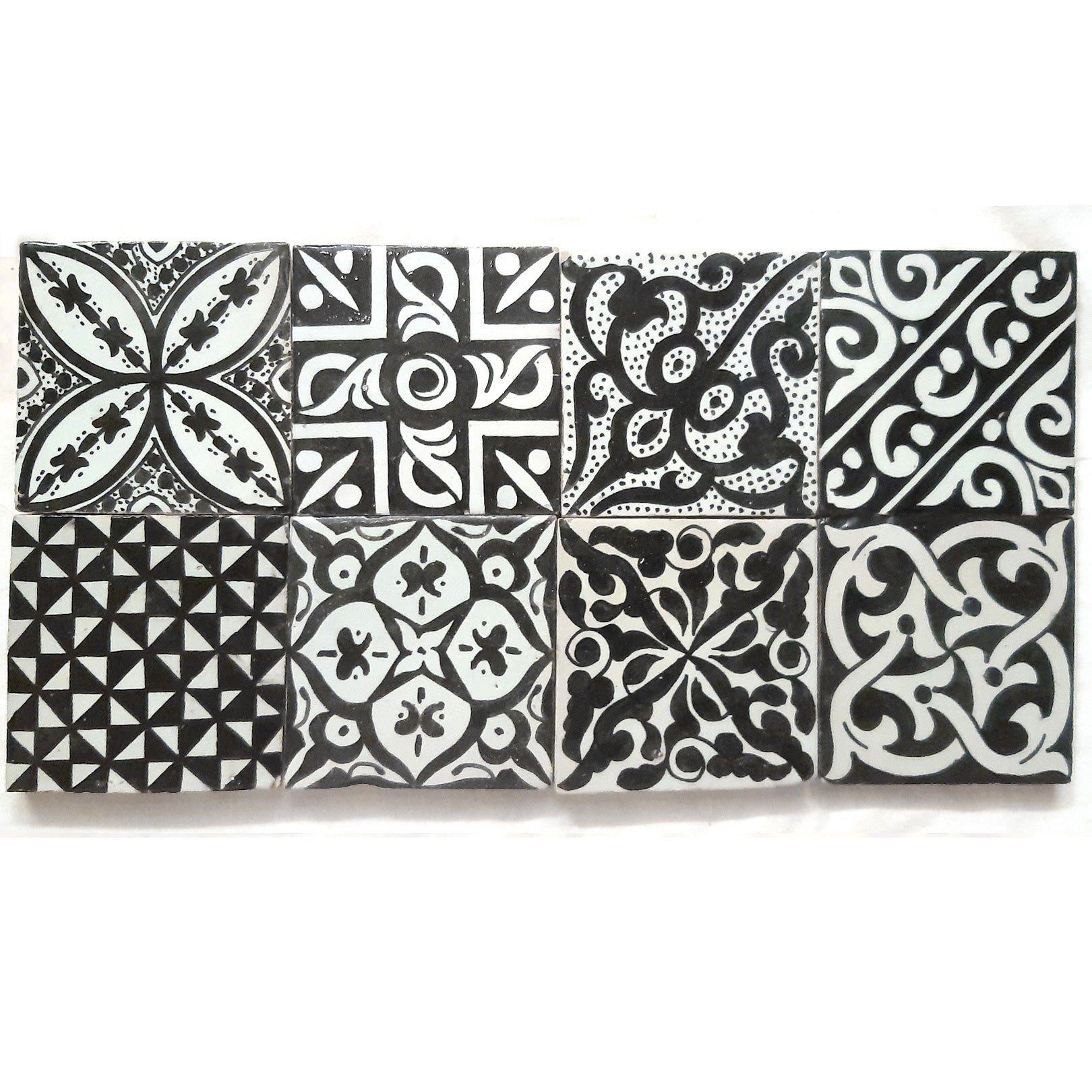 Marokkanische Patchwork Keramikfliesen- 8er Set | Schwarz | 10 x 10