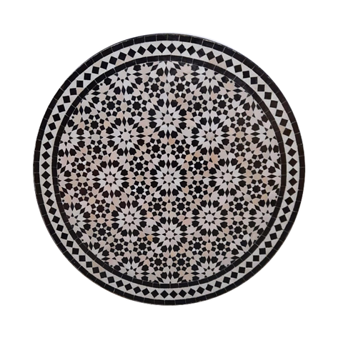 Marokkanischer Mosaiktisch Schwarz Weiß Fes 80 cm
