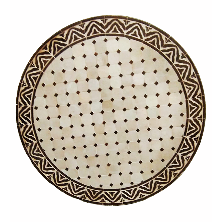Marokkanischer Mosaiktisch Braunweiß Maghreb 90 cm