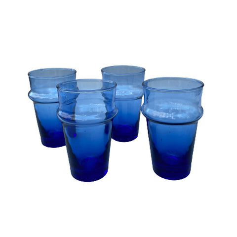 4 mouth-blown glasses dark blue Beldi 10cm