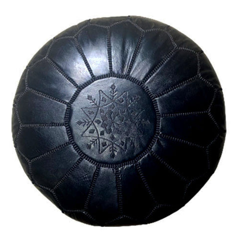 Leather Pouf Black Ø:50cm