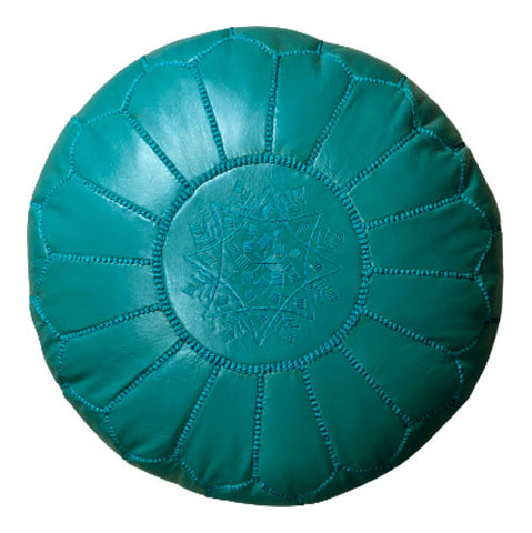 Leather Pouf Turquoise | Ø:50cm