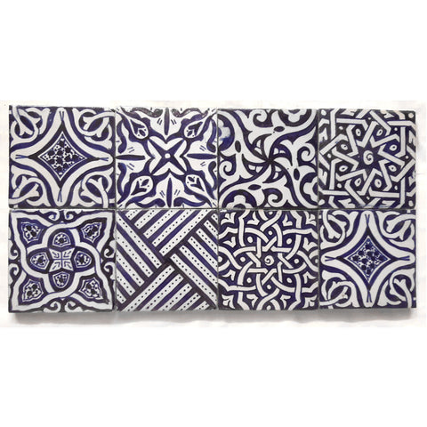 Marokkanische Patchwork Keramikfliesen- 8er Set | Blau | 10 x 10